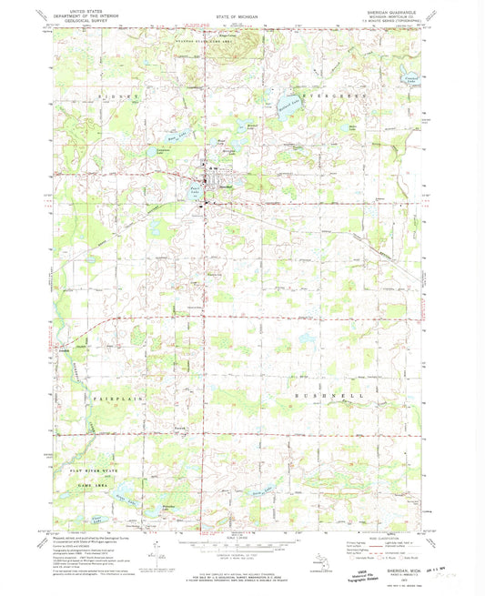 Classic USGS Sheridan Michigan 7.5'x7.5' Topo Map Image