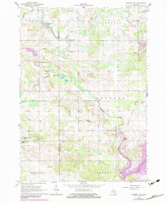 Classic USGS Sherman City Michigan 7.5'x7.5' Topo Map Image