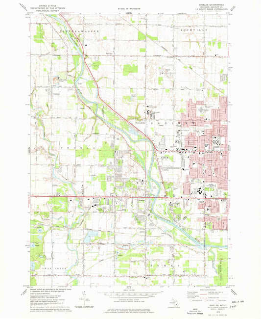 Classic USGS Shields Michigan 7.5'x7.5' Topo Map Image