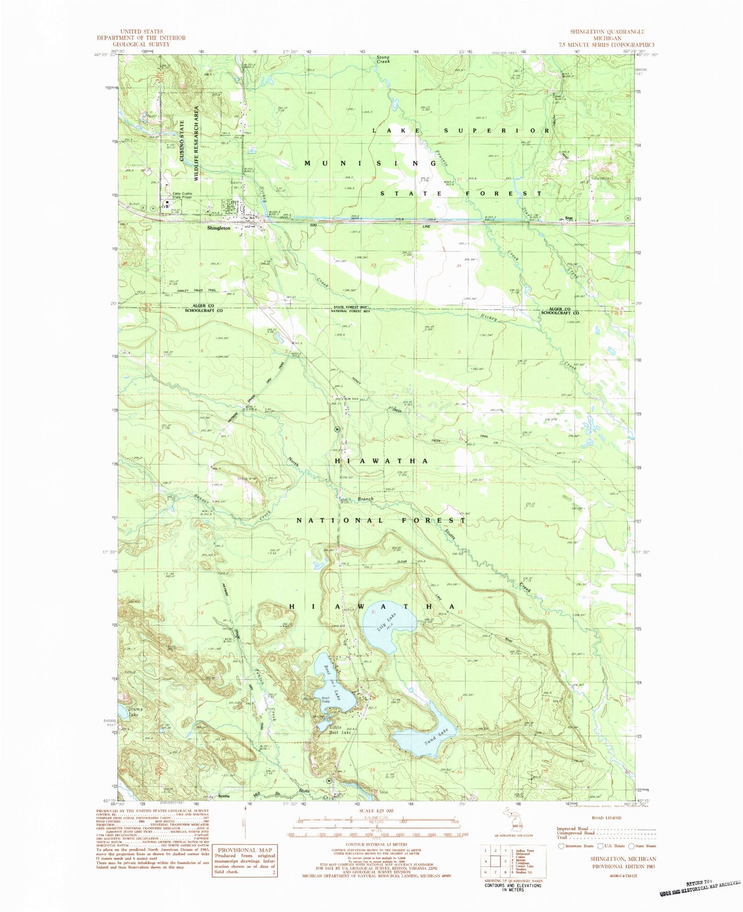 Classic USGS Shingleton Michigan 7.5'x7.5' Topo Map Image
