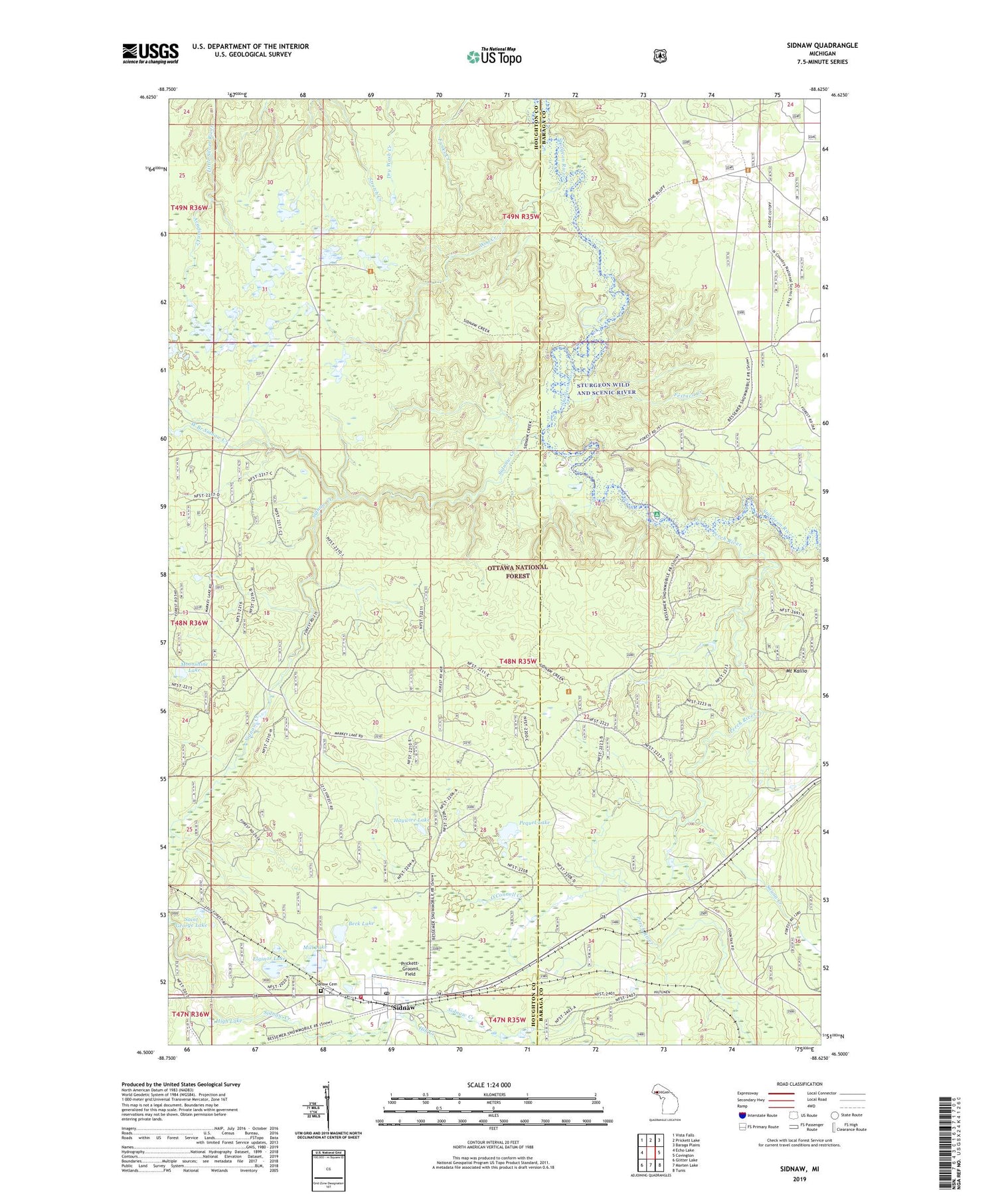 Sidnaw Michigan US Topo Map Image