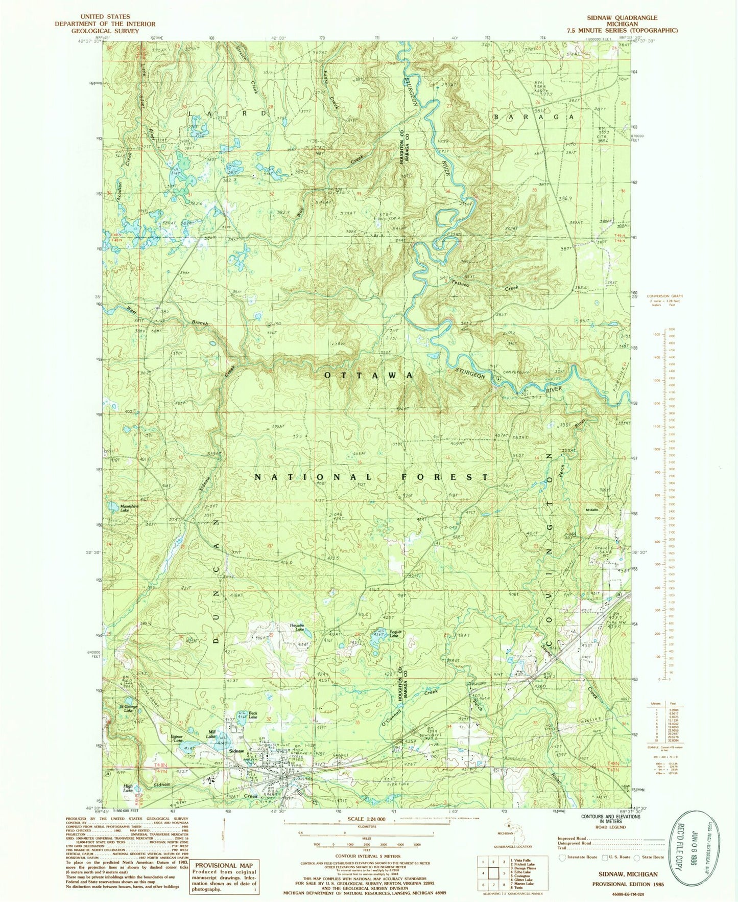 Classic USGS Sidnaw Michigan 7.5'x7.5' Topo Map Image