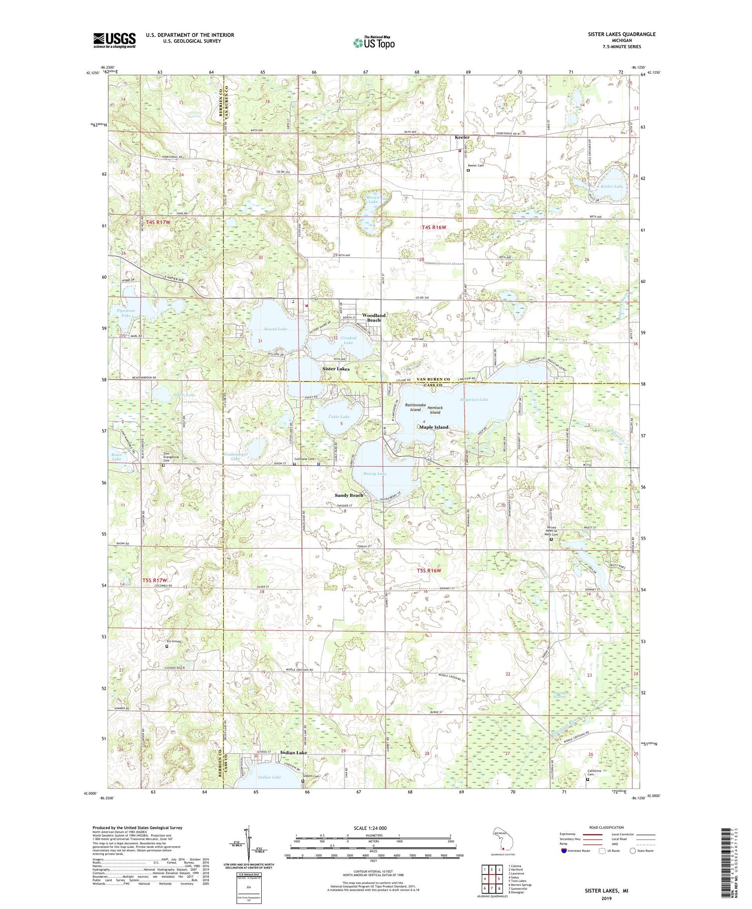 Sister Lakes Michigan US Topo Map Image