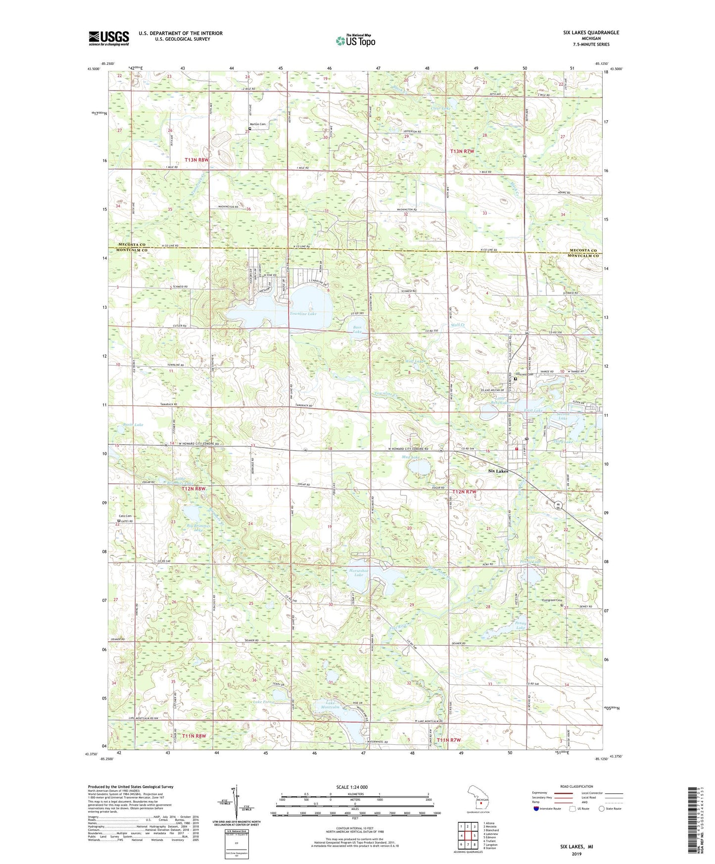 Six Lakes Michigan US Topo Map Image