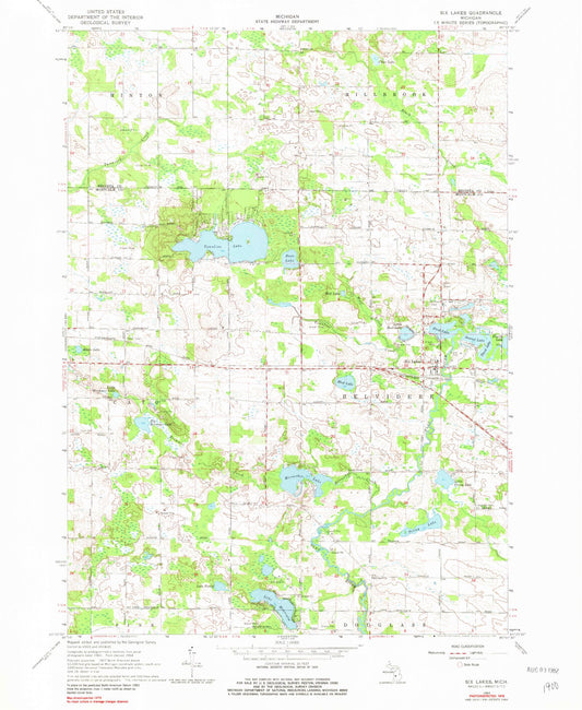 Classic USGS Six Lakes Michigan 7.5'x7.5' Topo Map Image