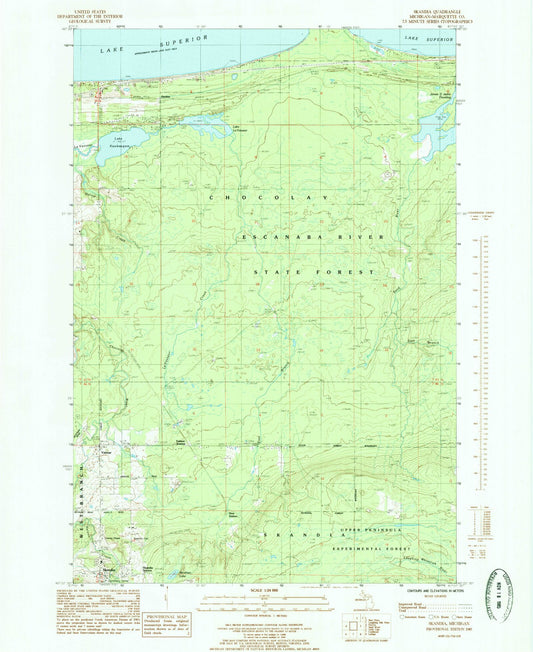 Classic USGS Skandia Michigan 7.5'x7.5' Topo Map Image