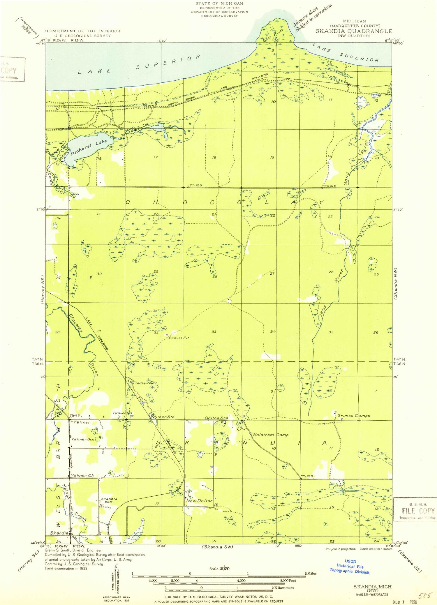 Classic USGS Skandia Michigan 7.5'x7.5' Topo Map Image