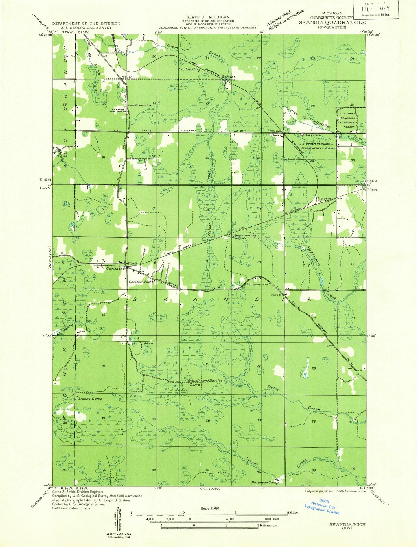 Classic USGS Carlshend Michigan 7.5'x7.5' Topo Map Image