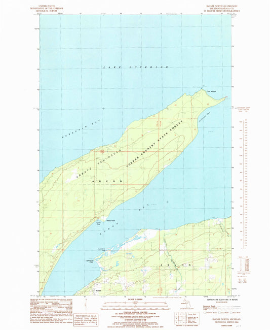 Classic USGS Skanee North Michigan 7.5'x7.5' Topo Map Image