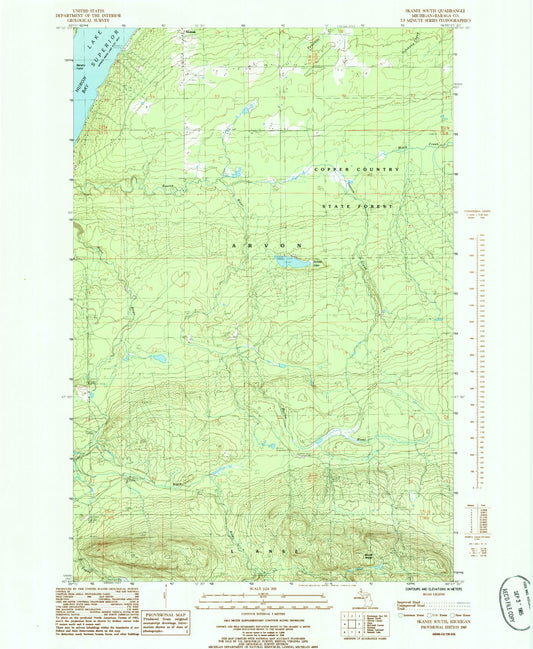 Classic USGS Skanee South Michigan 7.5'x7.5' Topo Map Image