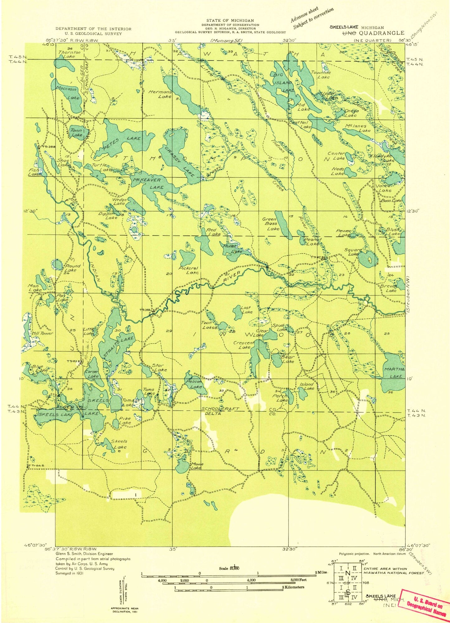 Classic USGS Corner Lake Michigan 7.5'x7.5' Topo Map Image