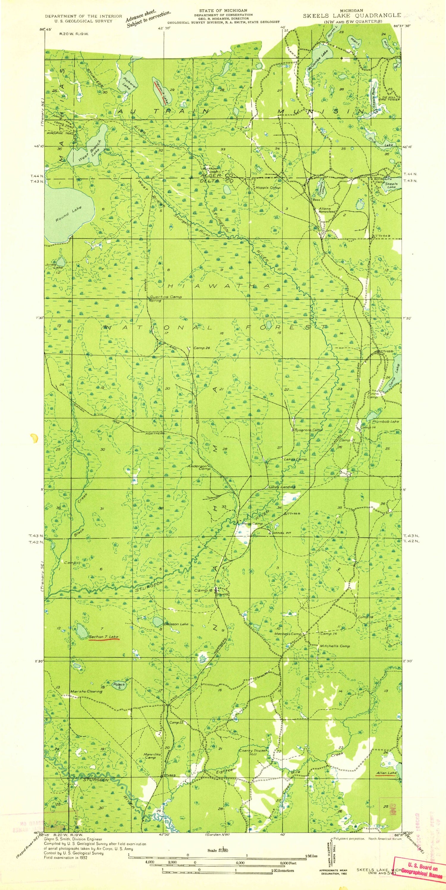 Classic USGS Waco Lake Michigan 7.5'x7.5' Topo Map Image