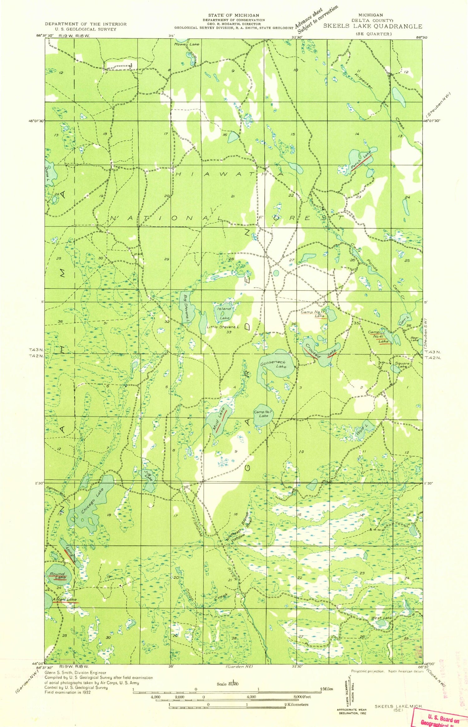 Classic USGS Gooseneck Lake Michigan 7.5'x7.5' Topo Map Image