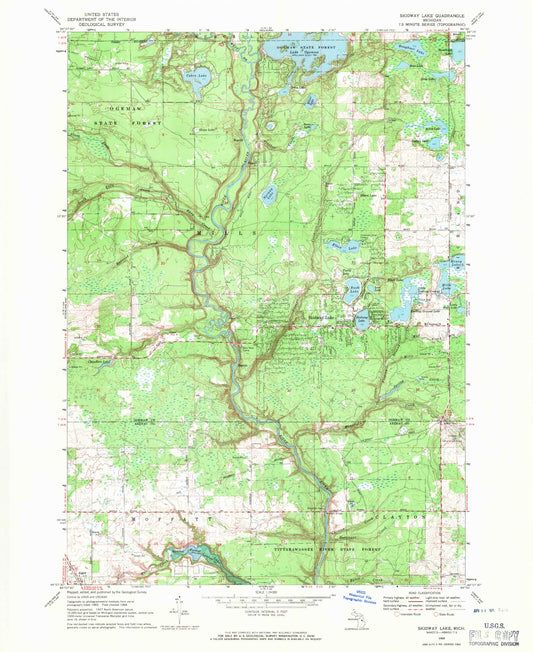 Classic USGS Skidway Lake Michigan 7.5'x7.5' Topo Map Image