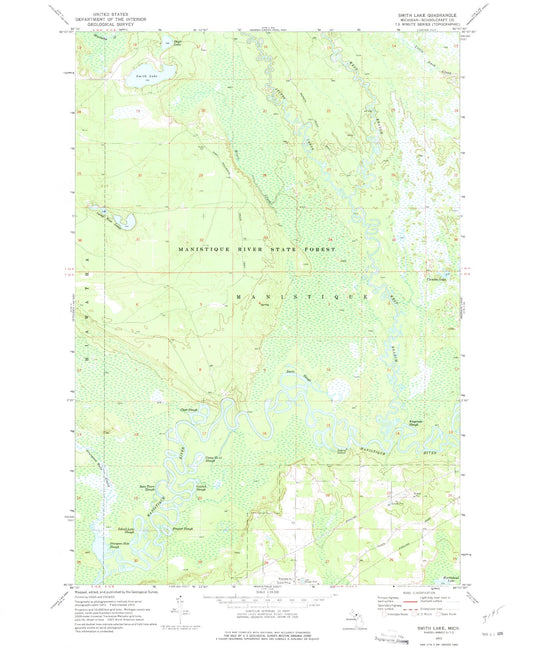 Classic USGS Smith Lake Michigan 7.5'x7.5' Topo Map Image