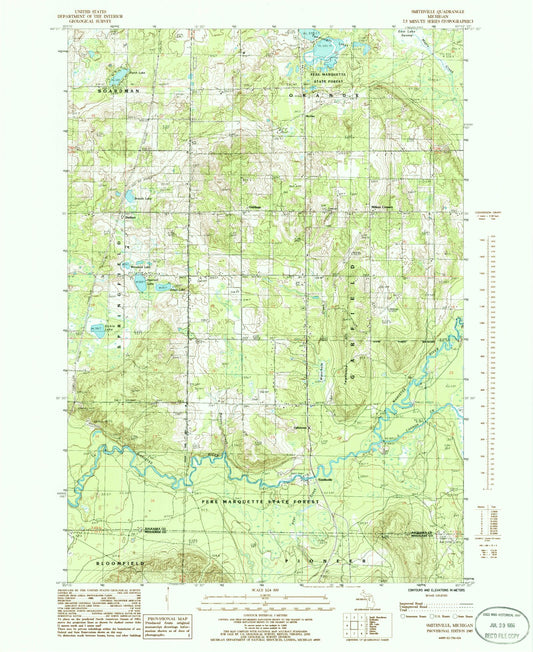 Classic USGS Smithville Michigan 7.5'x7.5' Topo Map Image