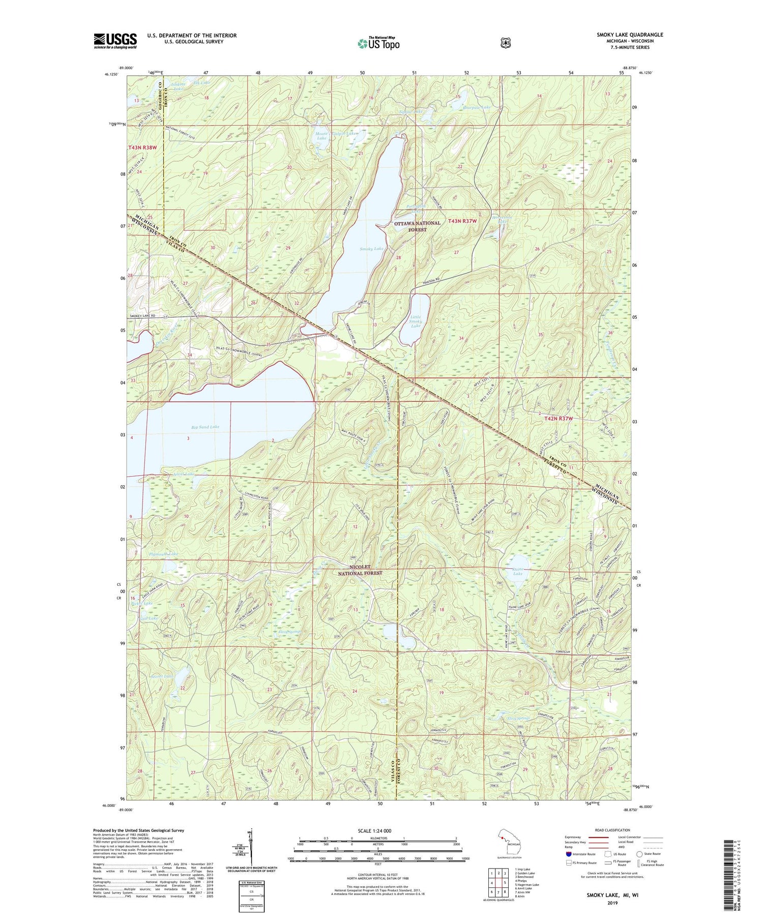 Smoky Lake Michigan US Topo Map Image