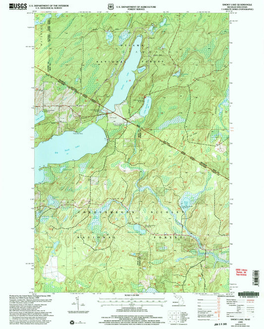 Classic USGS Smoky Lake Michigan 7.5'x7.5' Topo Map Image