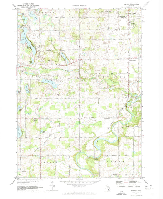 Classic USGS Smyrna Michigan 7.5'x7.5' Topo Map Image