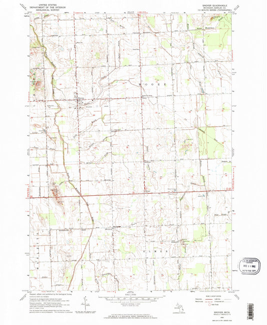 Classic USGS Snover Michigan 7.5'x7.5' Topo Map Image