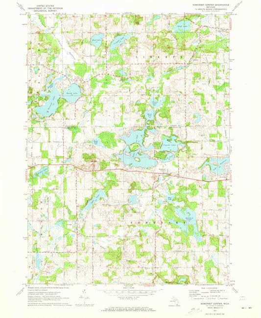 Classic USGS Somerset Center Michigan 7.5'x7.5' Topo Map Image