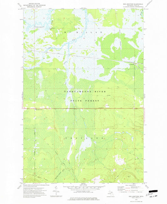 Classic USGS Soo Junction Michigan 7.5'x7.5' Topo Map Image