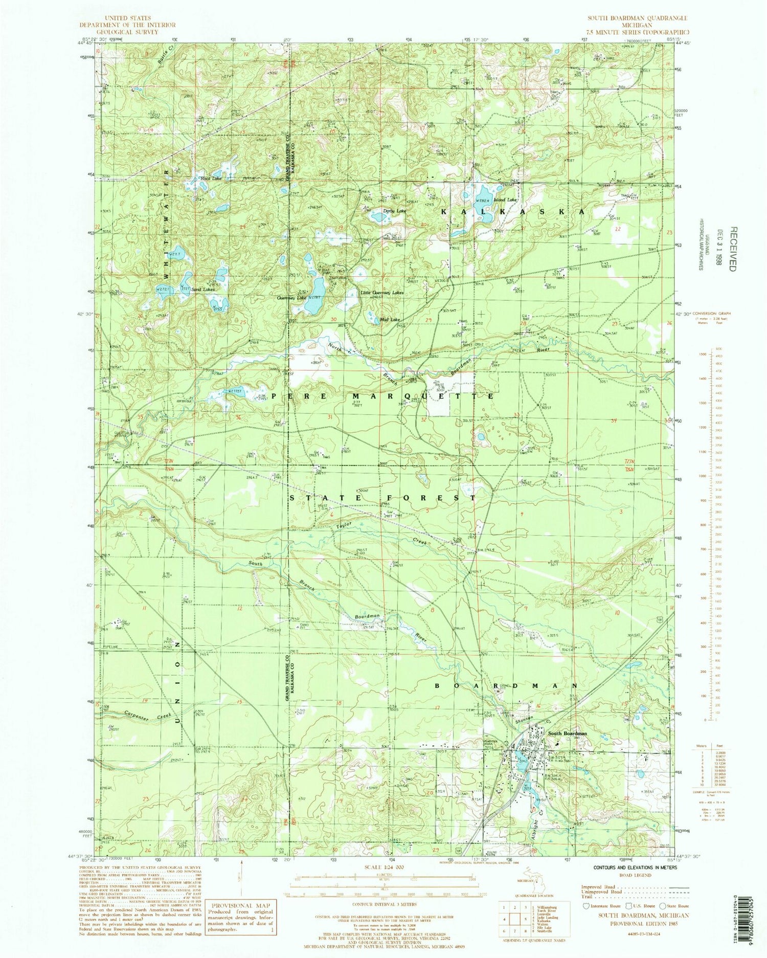 Classic USGS South Boardman Michigan 7.5'x7.5' Topo Map Image