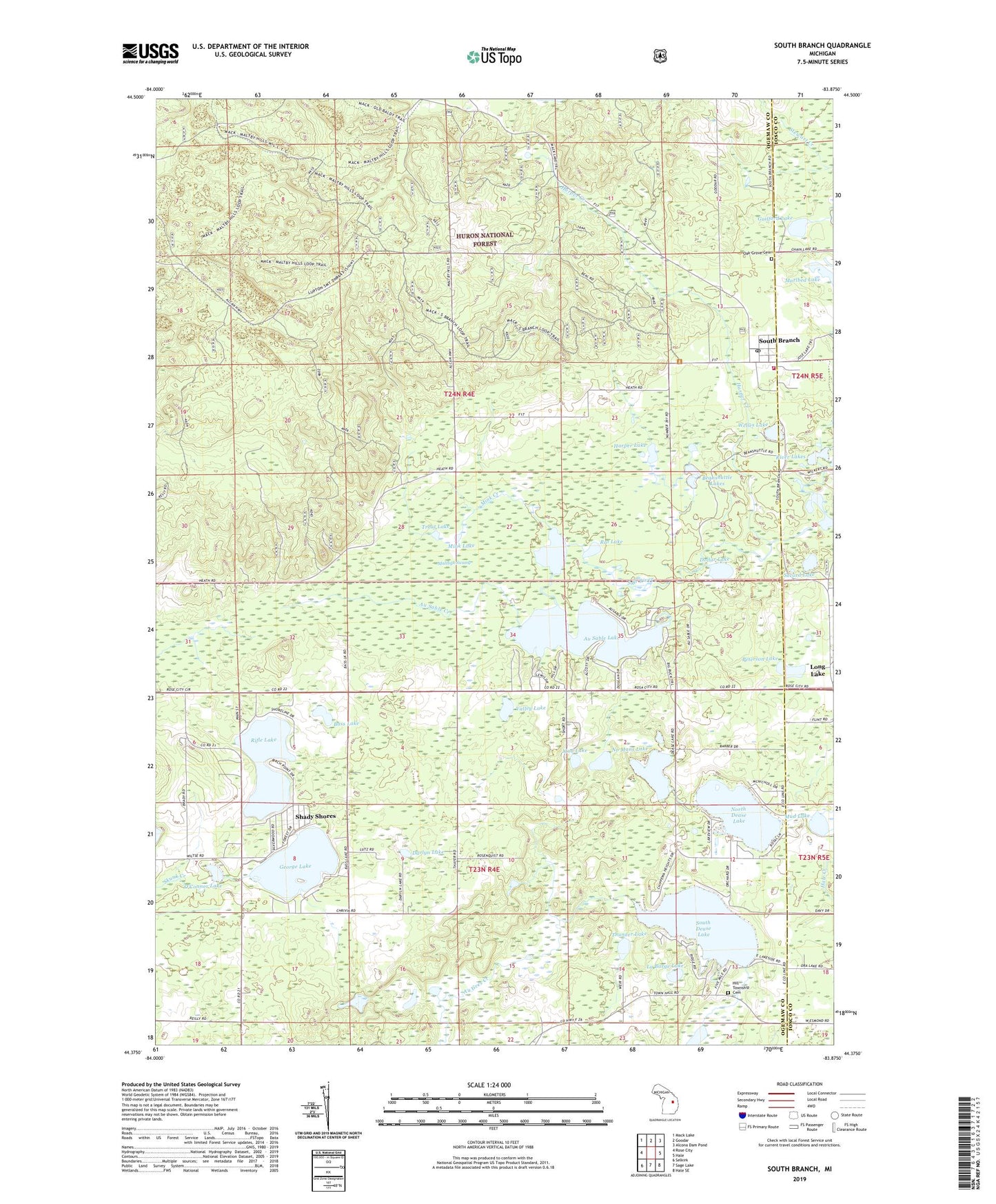 South Branch Michigan US Topo Map Image