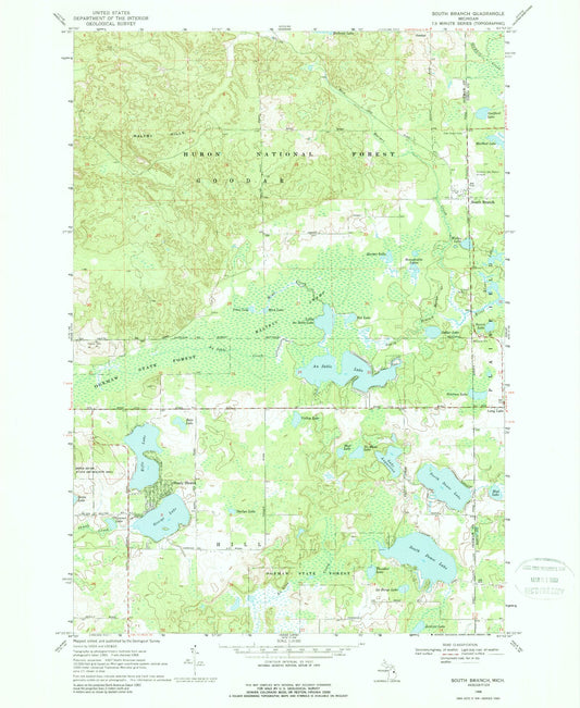 Classic USGS South Branch Michigan 7.5'x7.5' Topo Map Image