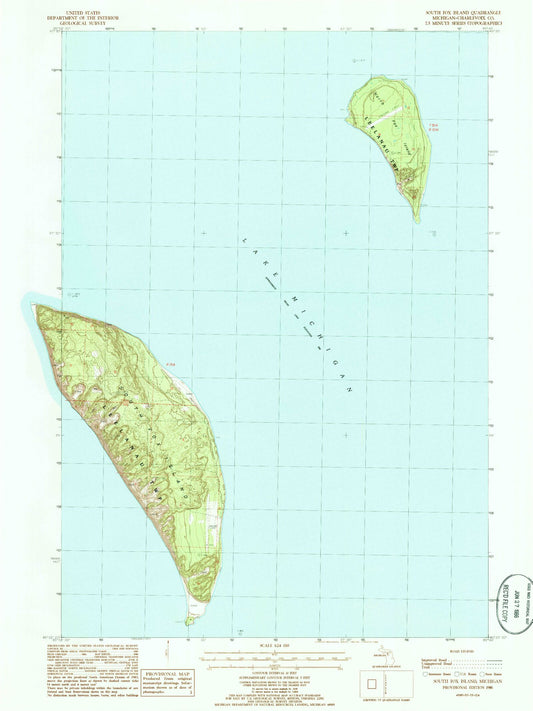 Classic USGS South Fox Island Michigan 7.5'x7.5' Topo Map Image