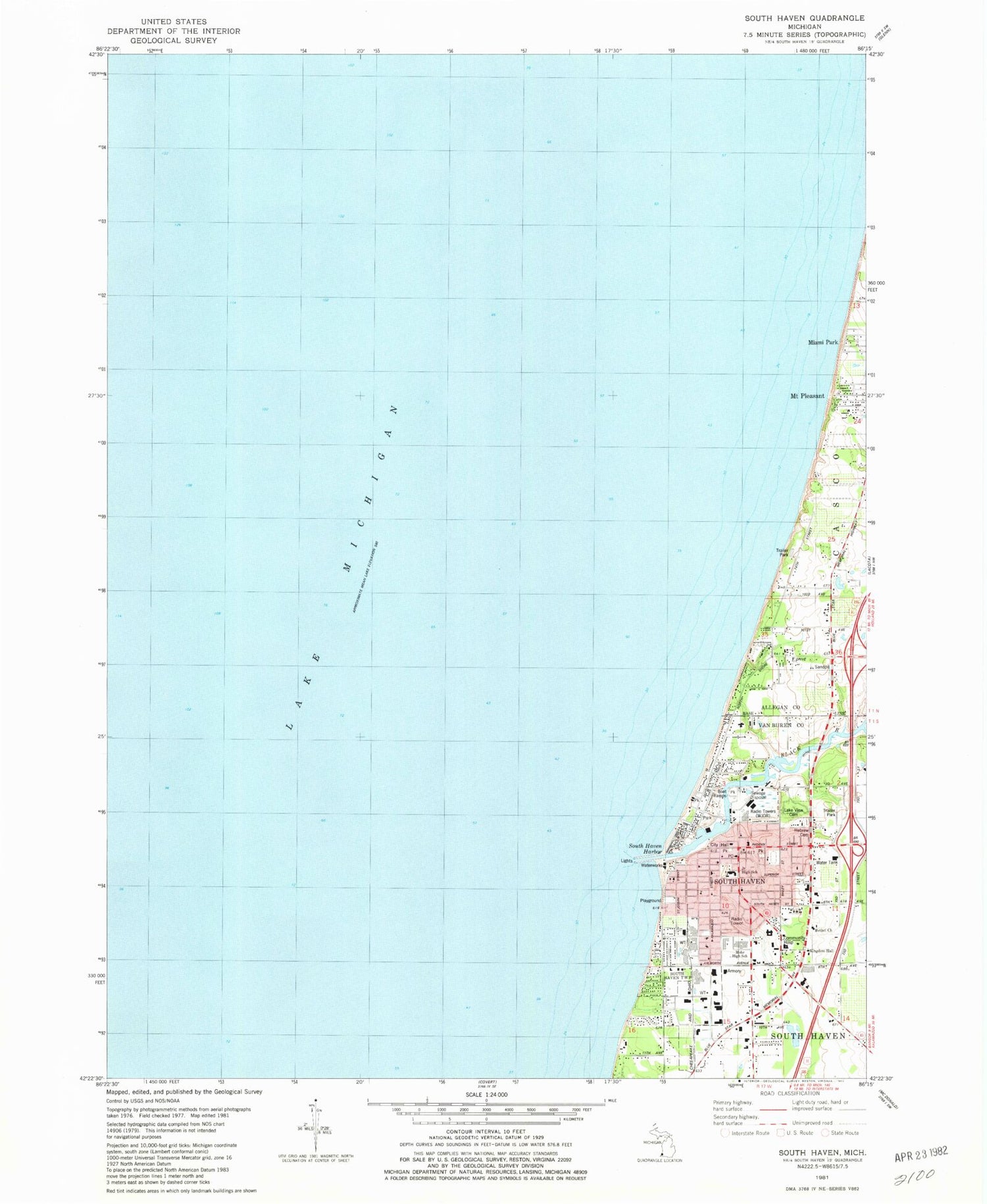 Classic USGS South Haven Michigan 7.5'x7.5' Topo Map Image