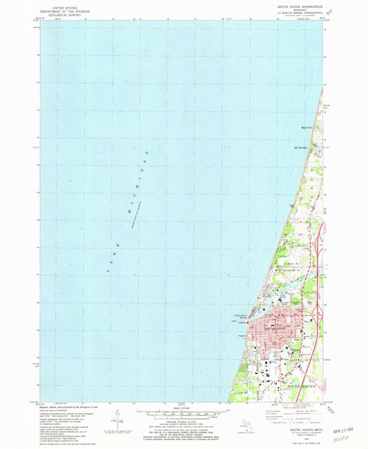 Classic USGS South Haven Michigan 7.5'x7.5' Topo Map Image