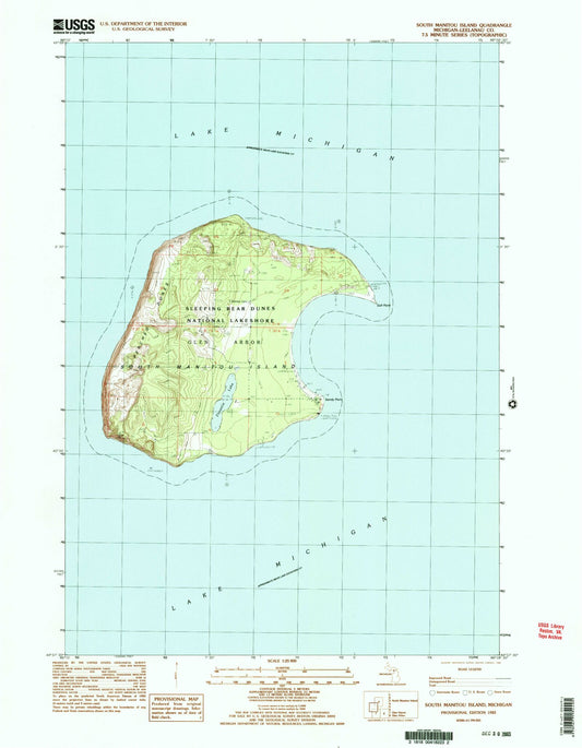 Classic USGS South Manitou Island Michigan 7.5'x7.5' Topo Map Image