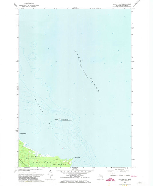 Classic USGS South Point Michigan 7.5'x7.5' Topo Map Image