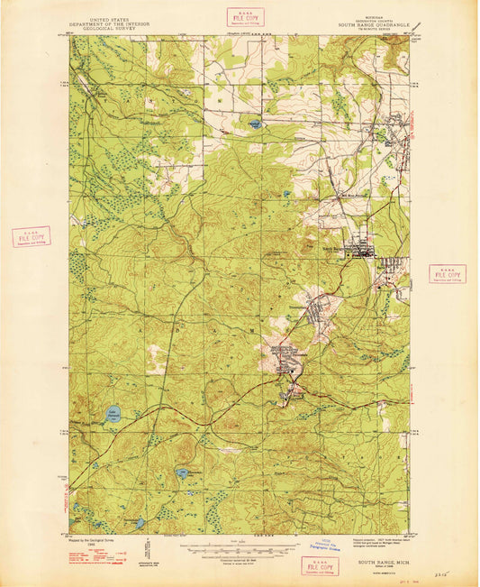 Classic USGS South Range Michigan 7.5'x7.5' Topo Map Image