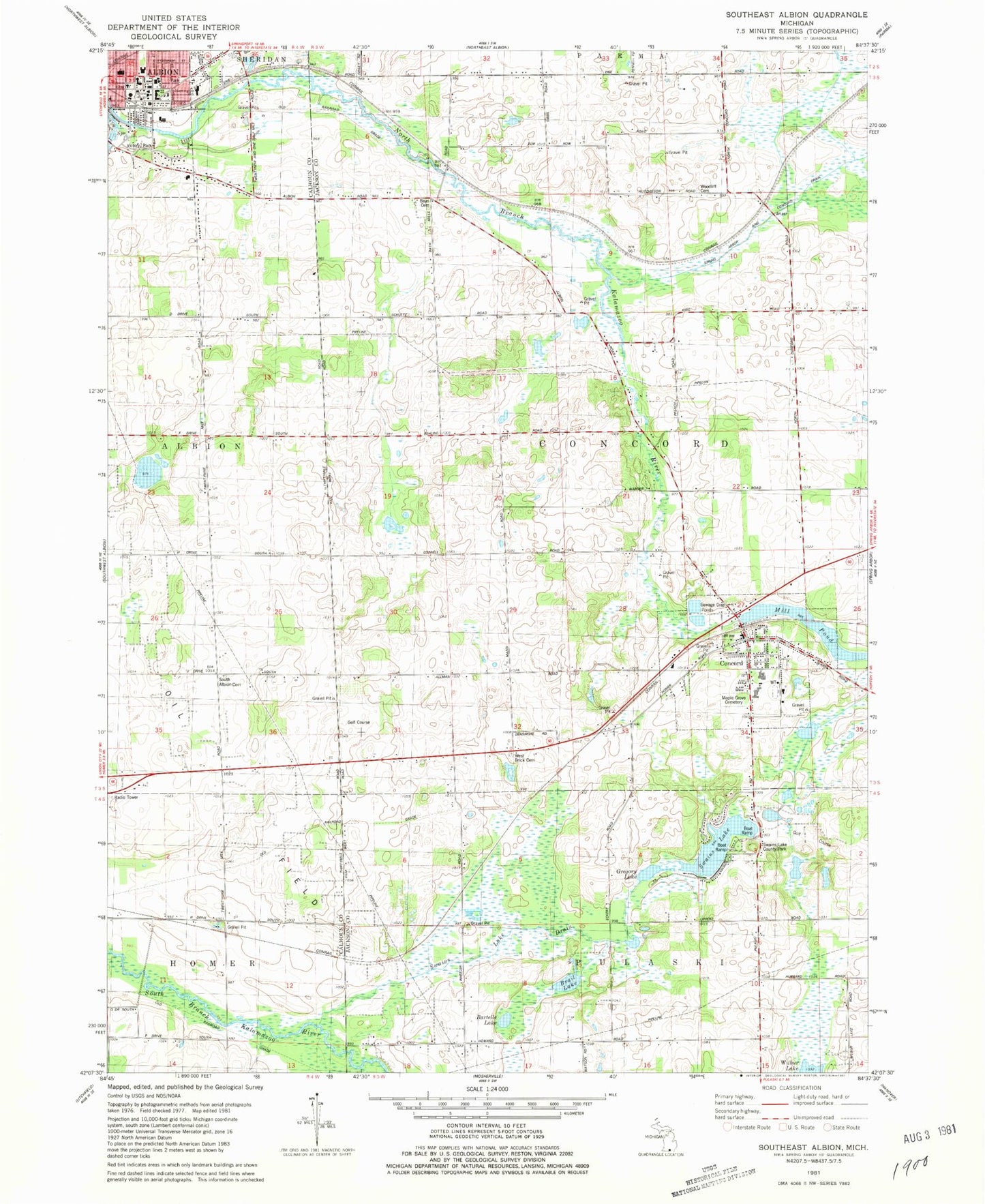 Classic USGS Southeast Albion Michigan 7.5'x7.5' Topo Map Image