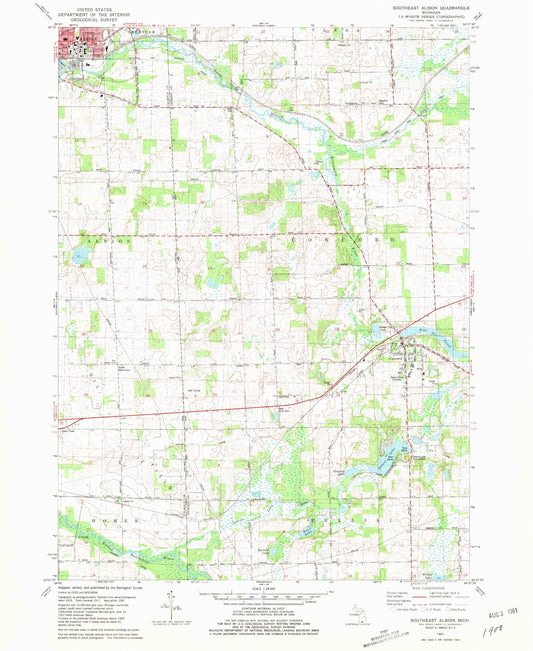 Classic USGS Southeast Albion Michigan 7.5'x7.5' Topo Map Image