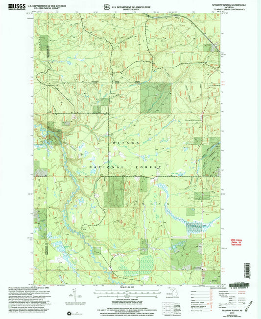 Classic USGS Sparrow Rapids Michigan 7.5'x7.5' Topo Map Image