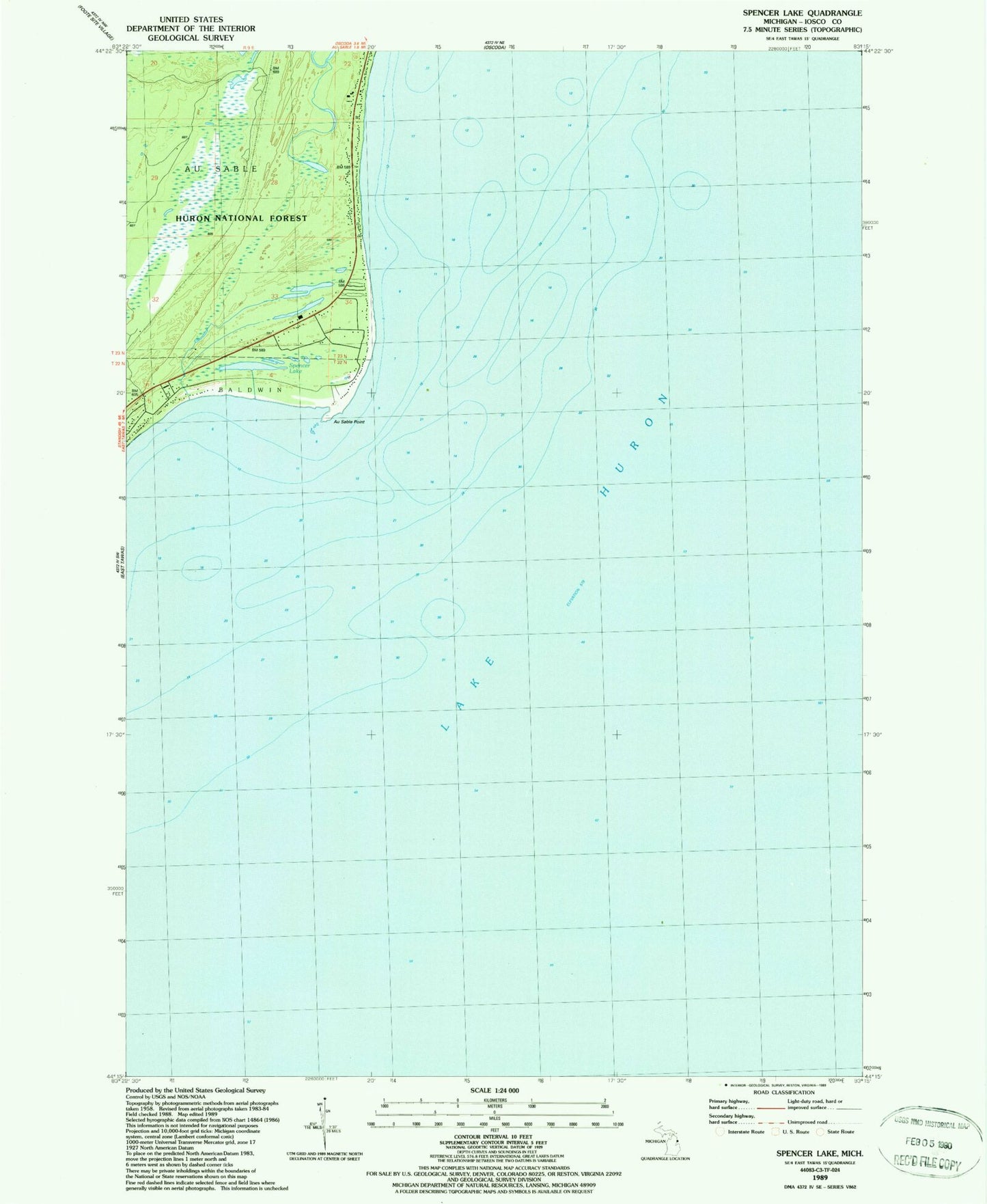 Classic USGS Spencer Lake Michigan 7.5'x7.5' Topo Map Image