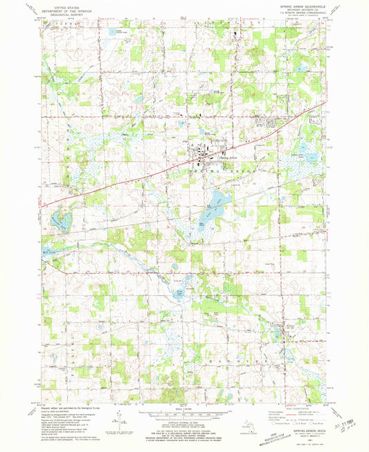 Classic USGS Spring Arbor Michigan 7.5'x7.5' Topo Map Image