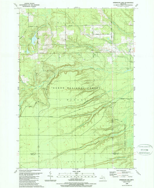Classic USGS Sprinkler Lake Michigan 7.5'x7.5' Topo Map Image
