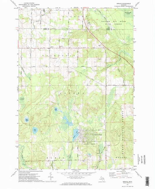 Classic USGS Spruce Michigan 7.5'x7.5' Topo Map Image
