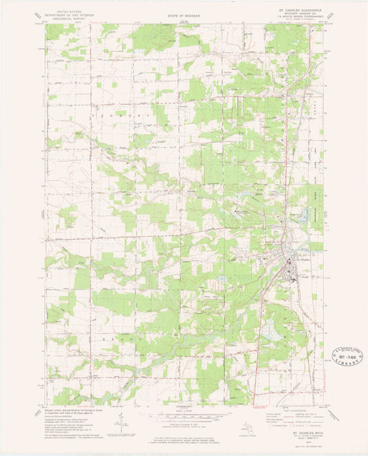 Classic USGS Saint Charles Michigan 7.5'x7.5' Topo Map Image