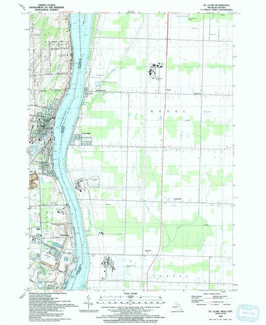 Classic USGS St. Clair Michigan 7.5'x7.5' Topo Map Image