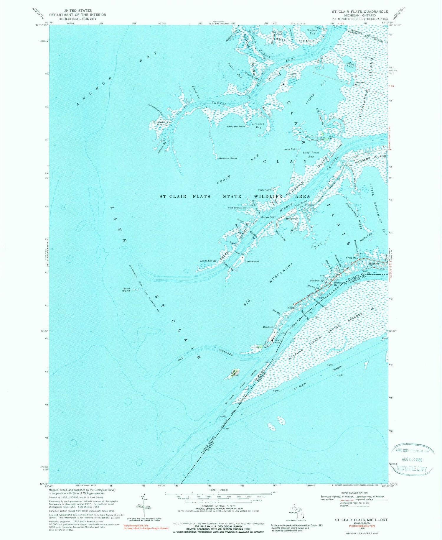 Classic USGS Saint Clair Flats Michigan 7.5'x7.5' Topo Map Image