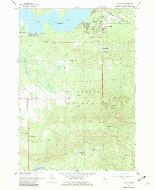 Classic USGS Saint Helen Michigan 7.5'x7.5' Topo Map Image