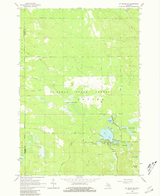 Classic USGS Saint Helen NE Michigan 7.5'x7.5' Topo Map Image