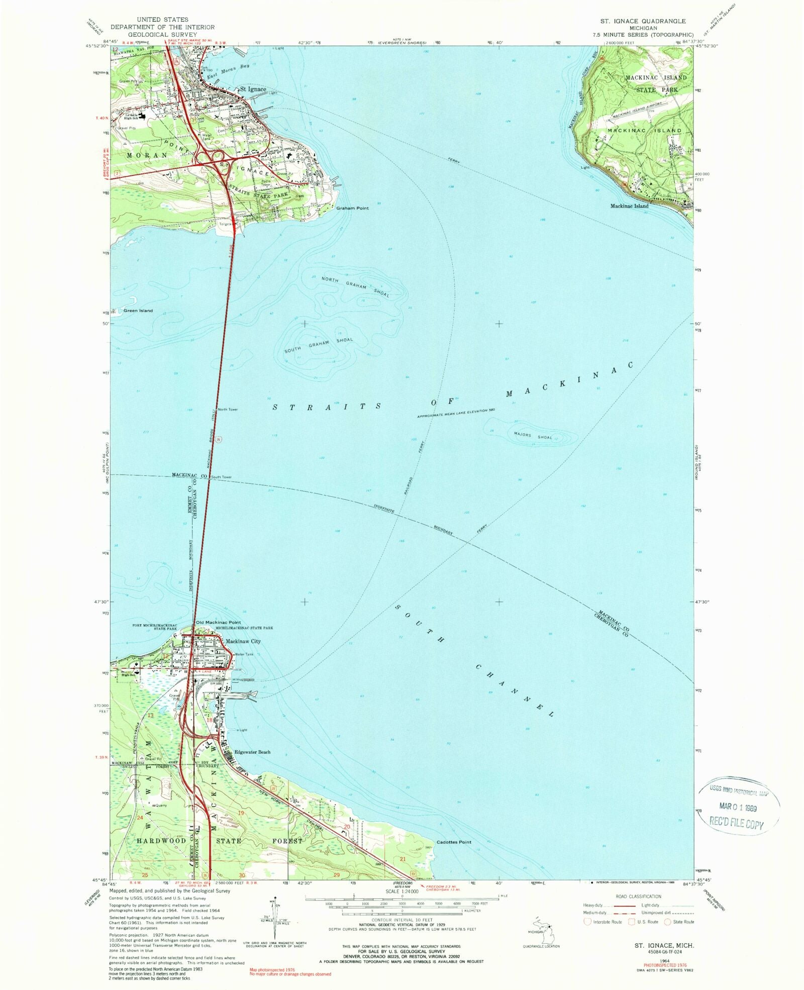 Classic USGS Saint Ignace Michigan 7.5'x7.5' Topo Map MyTopo Map Store