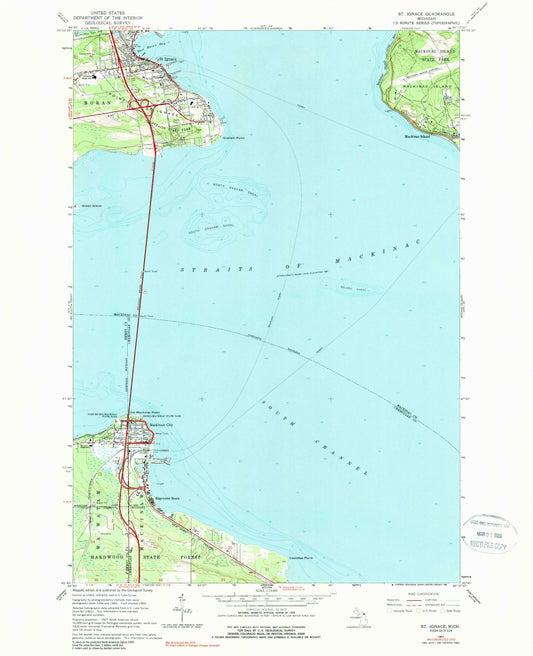 Classic USGS Saint Ignace Michigan 7.5'x7.5' Topo Map Image
