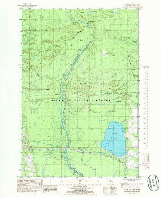 Classic USGS Saint Jacques Michigan 7.5'x7.5' Topo Map Image